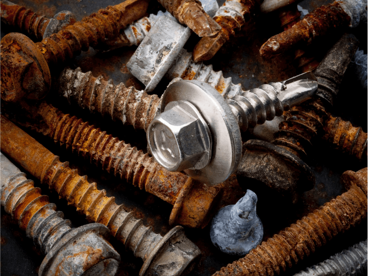 Corroded fasteners and corrosion risk Corroded fasteners showing the risk of incorrect corrosion protection.